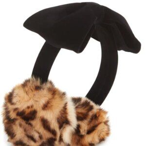 Kate Spade Faux Leopard and Black Velvet Bow Earmuffs